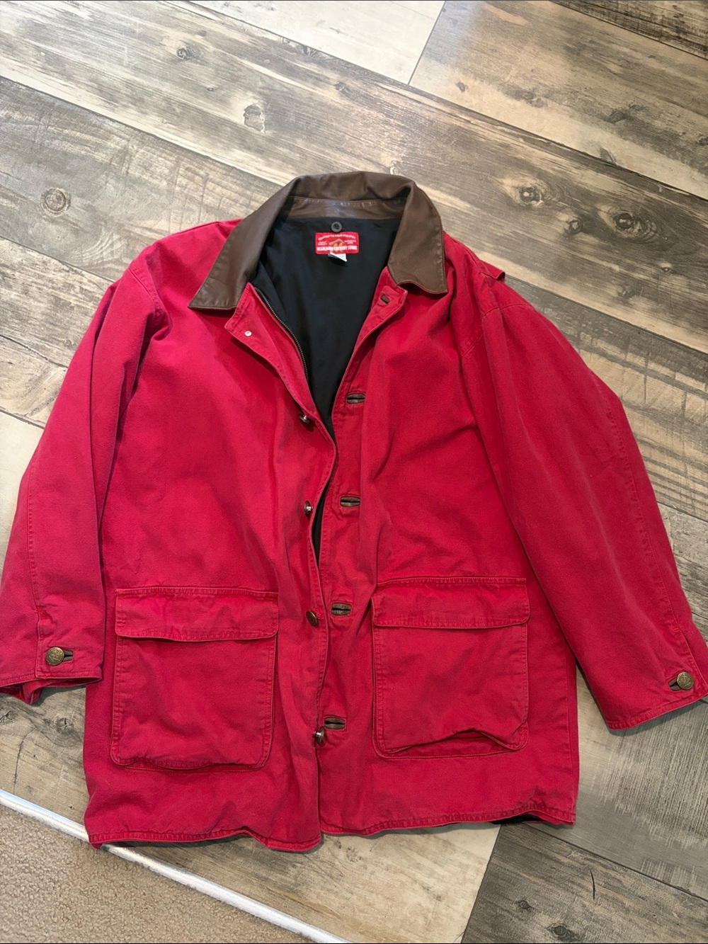 Vintage Marlboro Country Store Chore Jacket Size L 100% cotton Leather Collar